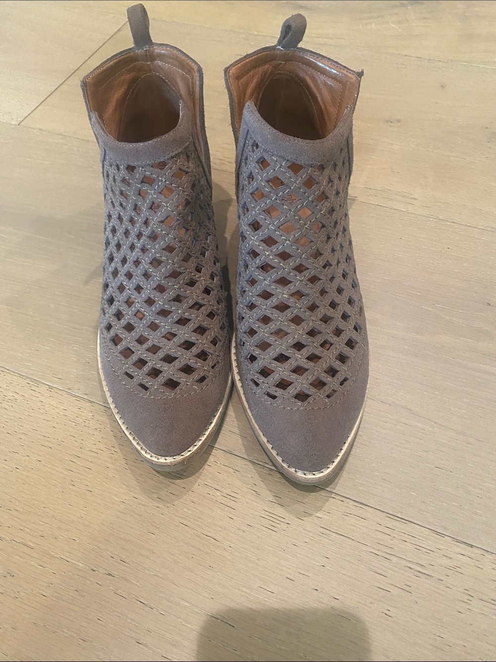 Jeffrey Campbell Taupe Suede Perforated Ankle Booties